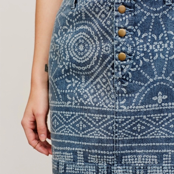 Free People Batik Print Denim Skirt - Picture 4 of 6